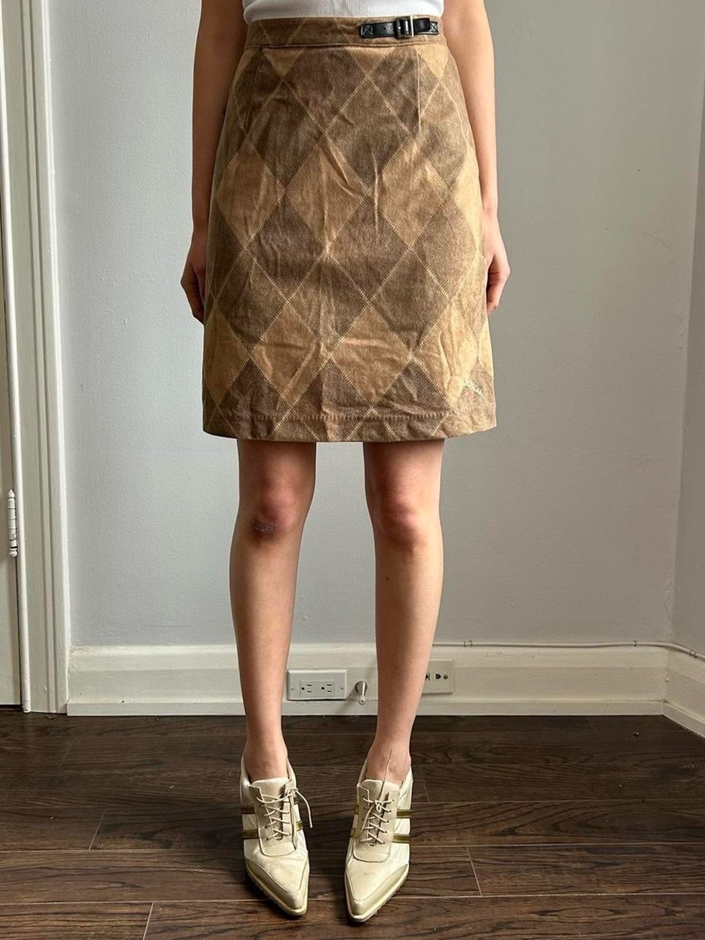 Fendi Jeans yellow tan Diamond-Print A-Line Skirt